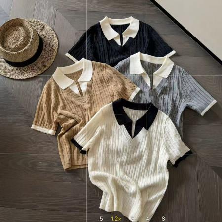 BY15029# 假两件麻花纹冰丝针织衫女欧洲站春装新款欧货女装洋气小衫潮 服裝批發女裝批發服飾貨源