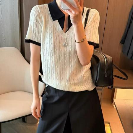 BY15029# 假两件麻花纹冰丝针织衫女欧洲站春装新款欧货女装洋气小衫潮 服裝批發女裝批發服飾貨源