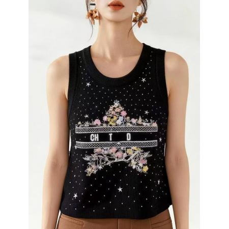 BY15031# 韩系设计感刺绣叠穿针织背心春季新款大码时尚百搭显瘦上衣 服裝批發女裝批發服飾貨源