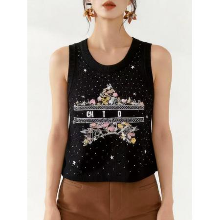 BY15031# 韩系设计感刺绣叠穿针织背心春季新款大码时尚百搭显瘦上衣 服裝批發女裝批發服飾貨源