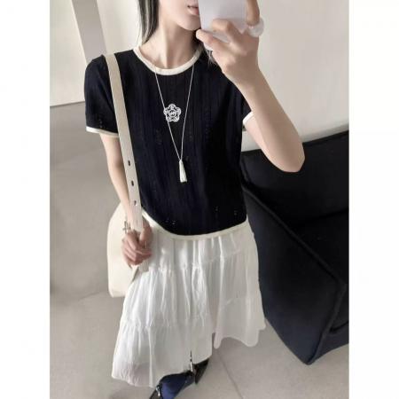 BY15032# 春季新款韩系宽松圆领显瘦莱赛尔天丝针织短袖T恤女百搭上衣 服裝批發女裝批發服飾貨源