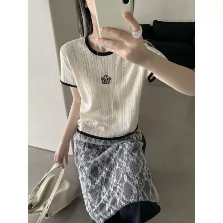 BY15032# 春季新款韩系宽松圆领显瘦莱赛尔天丝针织短袖T恤女百搭上衣 服裝批發女裝批發服飾貨源