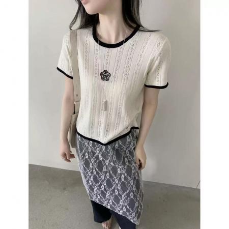 BY15032# 春季新款韩系宽松圆领显瘦莱赛尔天丝针织短袖T恤女百搭上衣 服裝批發女裝批發服飾貨源