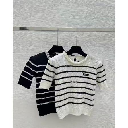 BY15034# LIHEYU韩版温柔风撞色条纹针织衫女夏季短袖圆领修身气质上衣 服裝批發女裝批發服飾貨源