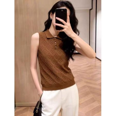 BY15036# 复古风针织翻领背心大码胖MM女外穿菱格纹无袖上衣通勤高级感减龄 服裝批發女裝批發服飾貨源