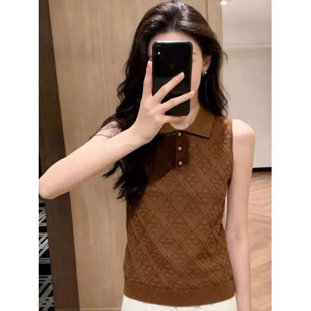 BY15036# 复古风针织翻领背心大码胖MM女外穿菱格纹无袖上衣通勤高级感减龄 服裝批發女裝批發服飾貨源