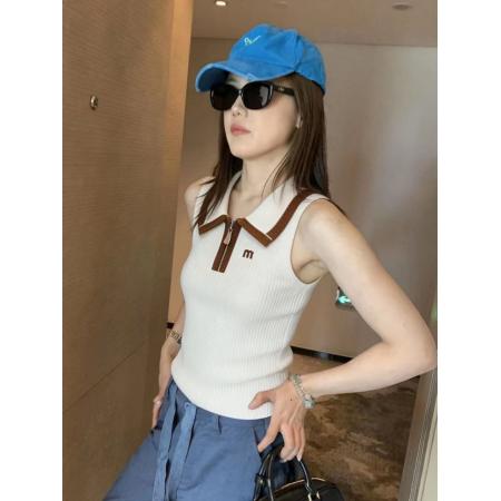 BY15037# 法式复古撞色POLO领无袖针织背心女修身显瘦高级感上衣 服裝批發女裝批發服飾貨源