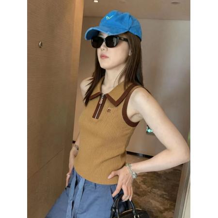 BY15037# 法式复古撞色POLO领无袖针织背心女修身显瘦高级感上衣 服裝批發女裝批發服飾貨源