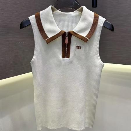 BY15037# 法式复古撞色POLO领无袖针织背心女修身显瘦高级感上衣 服裝批發女裝批發服飾貨源