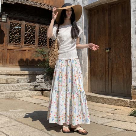 BY15041# 彩色碎花半身裙女中长款夏季新款高腰显瘦a字长裙子遮胯伞裙 服裝批發女裝批發服飾貨源