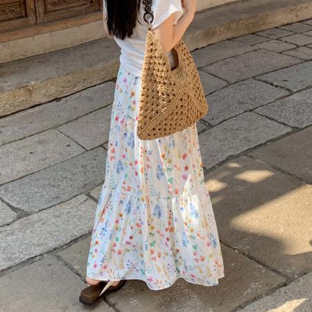 BY15041# 彩色碎花半身裙女中长款夏季新款高腰显瘦a字长裙子遮胯伞裙 服裝批發女裝批發服飾貨源