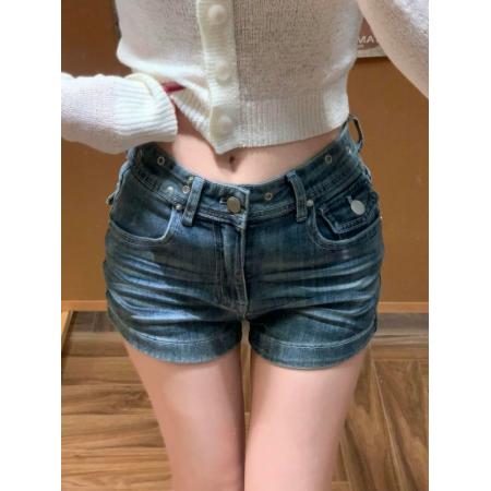 BY15049# 美式辣妹弹力阔腿牛仔短裤女夏季新款低腰显瘦性感包臀刺绣热裤潮 服裝批發女裝批發服飾貨源