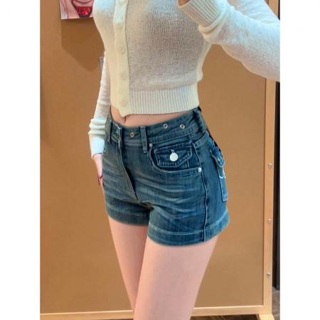 BY15049# 美式辣妹弹力阔腿牛仔短裤女夏季新款低腰显瘦性感包臀刺绣热裤潮 服裝批發女裝批發服飾貨源