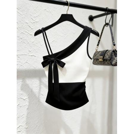 BY15052# 黑白拼接背心女新款独特漂亮轻熟气质小香风设计感吊带上衣夏 服裝批發女裝批發服飾貨源