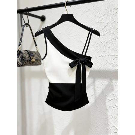 BY15052# 黑白拼接背心女新款独特漂亮轻熟气质小香风设计感吊带上衣夏 服裝批發女裝批發服飾貨源