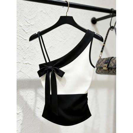 BY15052# 黑白拼接背心女新款独特漂亮轻熟气质小香风设计感吊带上衣夏 服裝批發女裝批發服飾貨源