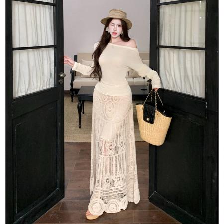 BY15073# 法式复古浪漫设计感度假风防晒上衣重工钩花半身长裙时尚两件套夏 服裝批發女裝批發服飾貨源
