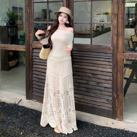 BY15073# 法式复古浪漫设计感度假风防晒上衣重工钩花半身长裙时尚两件套夏 服裝批發女裝批發服飾貨源