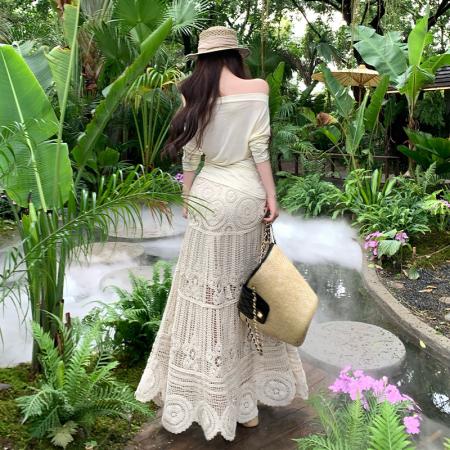 BY15073# 法式复古浪漫设计感度假风防晒上衣重工钩花半身长裙时尚两件套夏 服裝批發女裝批發服飾貨源