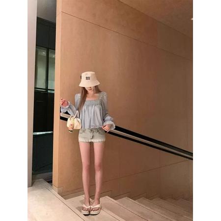 BY15078# 美式复古做旧蕾丝拼接热辣牛仔超短裤女夏季辣妹低腰显瘦裙裤 服裝批發女裝批發服飾貨源