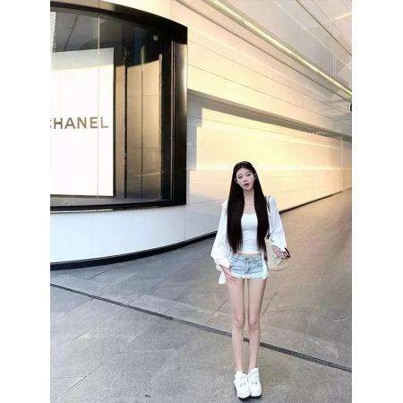 BY15078# 美式复古做旧蕾丝拼接热辣牛仔超短裤女夏季辣妹低腰显瘦裙裤 服裝批發女裝批發服飾貨源