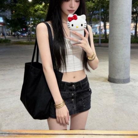 BY15079# 美式复古磨破烫钻低腰牛仔短裙女夏季辣妹设计感牛仔包臀短裙裤 服裝批發女裝批發服飾貨源