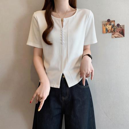 BY15084# 大码胖mm短袖T恤女夏季显瘦遮肚设计感上衣M-4XL 服裝批發女裝批發服飾貨源