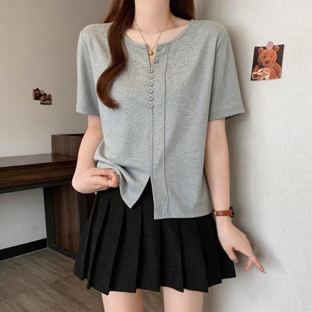 BY15084# 大码胖mm短袖T恤女夏季显瘦遮肚设计感上衣M-4XL 服裝批發女裝批發服飾貨源