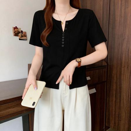 BY15084# 大码胖mm短袖T恤女夏季显瘦遮肚设计感上衣M-4XL 服裝批發女裝批發服飾貨源