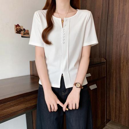 BY15084# 大码胖mm短袖T恤女夏季显瘦遮肚设计感上衣M-4XL 服裝批發女裝批發服飾貨源