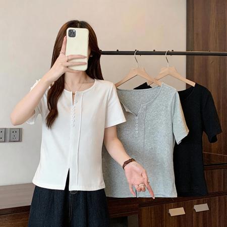 BY15084# 大码胖mm短袖T恤女夏季显瘦遮肚设计感上衣M-4XL 服裝批發女裝批發服飾貨源