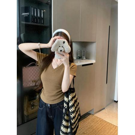 BY15086# 大码胖mm短袖t恤女夏季显瘦遮肚微胖v领上衣M-4XL 服裝批發女裝批發服飾貨源