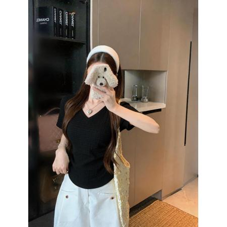 BY15086# 大码胖mm短袖t恤女夏季显瘦遮肚微胖v领上衣M-4XL 服裝批發女裝批發服飾貨源