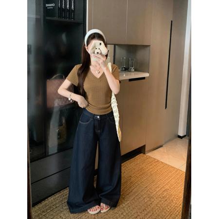 BY15086# 大码胖mm短袖t恤女夏季显瘦遮肚微胖v领上衣M-4XL 服裝批發女裝批發服飾貨源