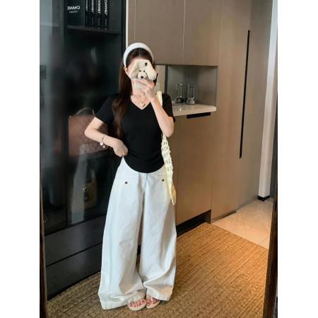 BY15086# 大码胖mm短袖t恤女夏季显瘦遮肚微胖v领上衣M-4XL 服裝批發女裝批發服飾貨源