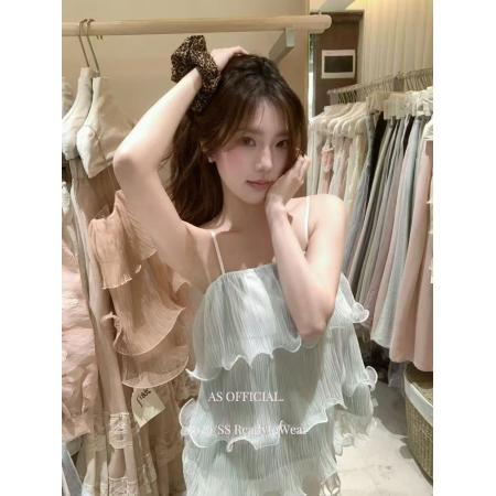 BY15087# 十三行春夏新款氛围香香软软层层荷叶边吊带小衫 服裝批發女裝批發服飾貨源