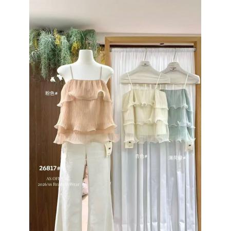 BY15087# 十三行春夏新款氛围香香软软层层荷叶边吊带小衫 服裝批發女裝批發服飾貨源
