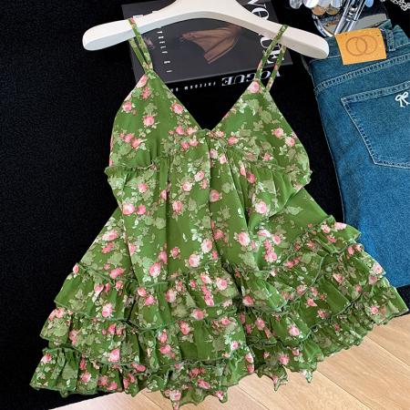 BY15088# 甜美风荷叶边无袖背心吊带女夏新露背纯欲辣妹风美背上衣 服裝批發女裝批發服飾貨源