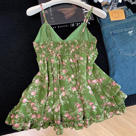 BY15088# 甜美风荷叶边无袖背心吊带女夏新露背纯欲辣妹风美背上衣 服裝批發女裝批發服飾貨源