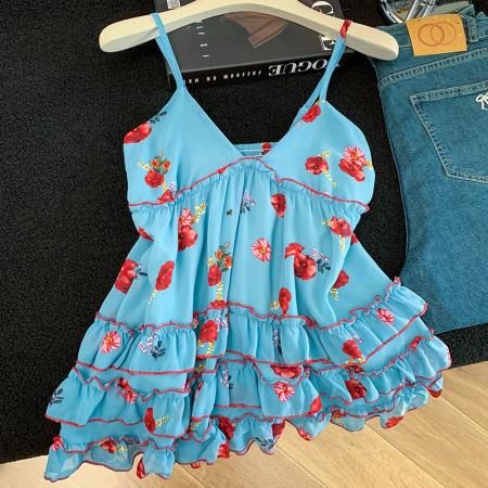 BY15088# 甜美风荷叶边无袖背心吊带女夏新露背纯欲辣妹风美背上衣 服裝批發女裝批發服飾貨源