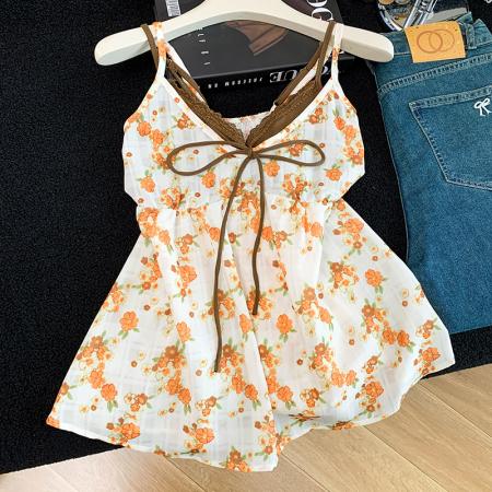 BY15089# 撞色碎花吊带...