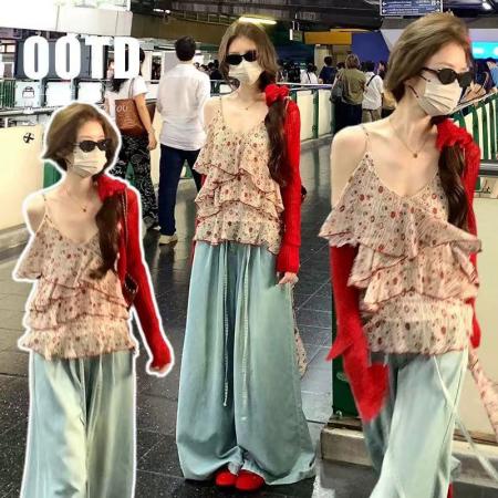 BY15090# 莓果奶冻夏季新款雪纺红碎花小吊带女无袖套头打底衫上衣 服裝批發女裝批發服飾貨源