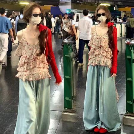 BY15090# 莓果奶冻夏季新款雪纺红碎花小吊带女无袖套头打底衫上衣 服裝批發女裝批發服飾貨源