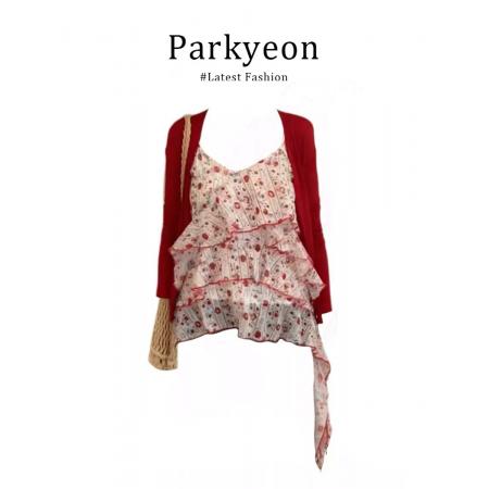 BY15090# 莓果奶冻夏季新款雪纺红碎花小吊带女无袖套头打底衫上衣 服裝批發女裝批發服飾貨源