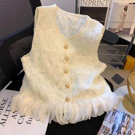 BY15094# 小香风亮片刺绣背心衬衫女夏款独特超好看立体花瓣拼接无袖小上衣 服裝批發女裝批發服飾貨源