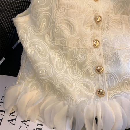 BY15094# 小香风亮片刺绣背心衬衫女夏款独特超好看立体花瓣拼接无袖小上衣 服裝批發女裝批發服飾貨源