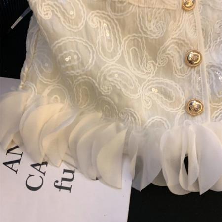 BY15094# 小香风亮片刺绣背心衬衫女夏款独特超好看立体花瓣拼接无袖小上衣 服裝批發女裝批發服飾貨源