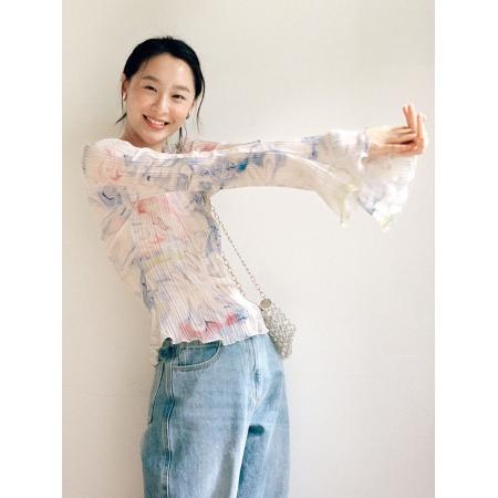 BY15100# 复古温柔法式设计感压褶印染雪纺衫女上衣春夏 服裝批發女裝批發服飾貨源