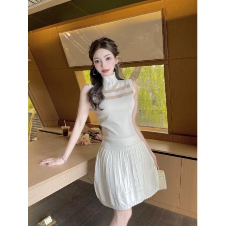 BY15104# 法式拼接针织无袖背心绝美气质辣妹修身上衣＋半身裙套装 服裝批發女裝批發服飾貨源
