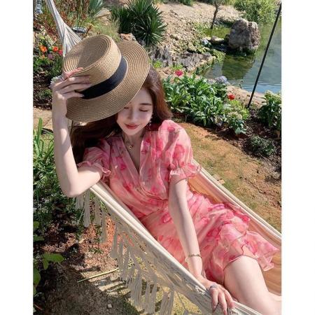 BY15109# 碎花雪纺连衣裙女夏新款设计感小众修身显瘦气质包臀鱼尾短裙 服裝批發女裝批發服飾貨源